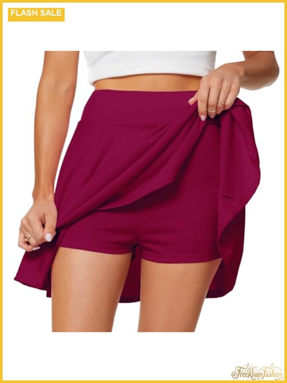 Afibi Pleated Flared Mini Skater Skirt with Built-in Shorts